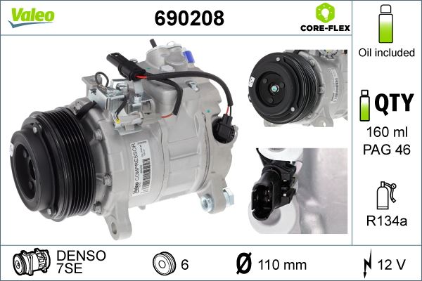 VALEO 690208 | KLIMA KOMPRESORU (PV6) BMW 5 SERISI F10 F11 BMW 1 SERISI BMW 3 SERISI (BENZINLI-DİZEL)