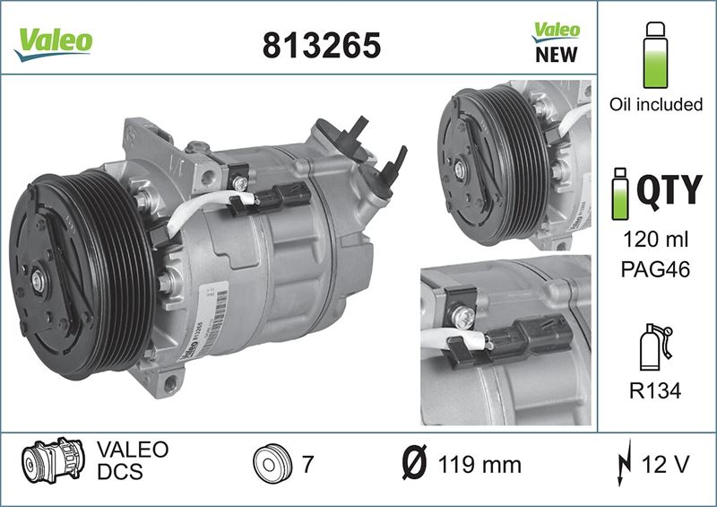VALEO 813265 | KLIMA KOMPRESORU RENAULT TRAFIC II-III/MASTER III/LATITUDE 1.6-2.0-2.3 DCI 07-