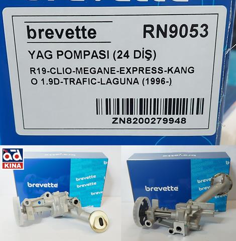 BREVETTE RN9053 | YAĞ POMPASI RN9053 R19 CLIO MEGANE EXPRESS KANGO 1.9D TRAFIC LAGUNA 24DİŞ 24DİŞ