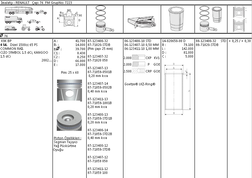 ISS 8771859STD00AG | PİSTON SEGMAN 8771859 STD 8712340002 76,0 1.5 DCI K9K KANGO CLIO 26 PİM