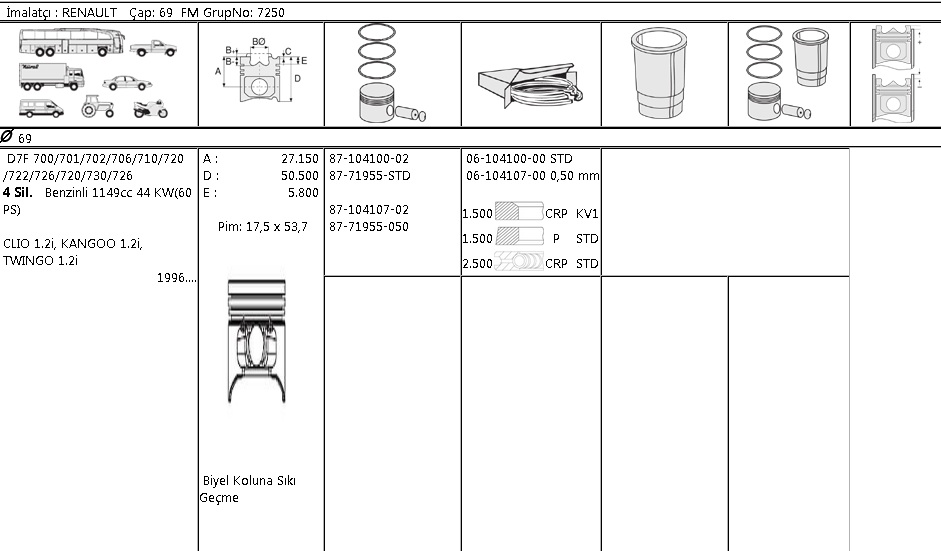 ISS 8771955STD000G | PİSTON SEGMAN 8771955 STD 8710410002 69,00MM CLIO KANGO TWINGO 1.2-8V