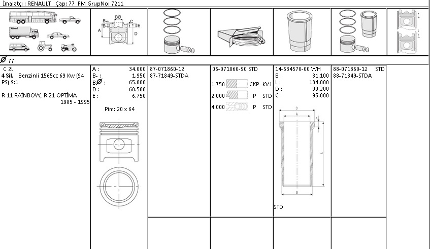 ISS 8871834STD000G | MOTOR KİTİ 8871834 STD 8833640002 75,8 CLIO KANGO EKSPRES 1.4İE E7J R9 R19
